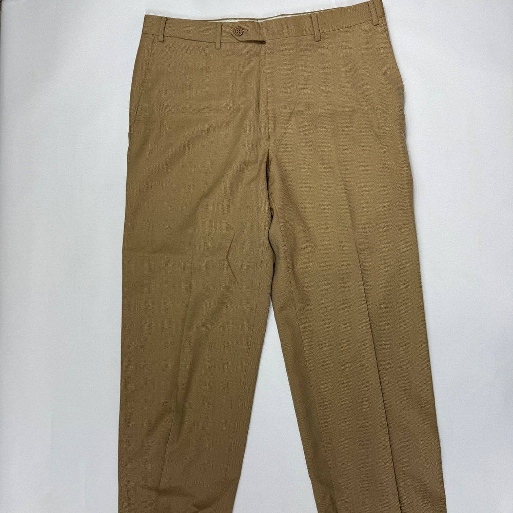 Canali 1934 Mens Tan 100% Wool Twill Dress Pants Flat Front Italy 34x30
